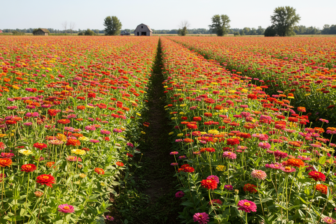 Zinnia Cut Flower Farm Field in Full Bloom