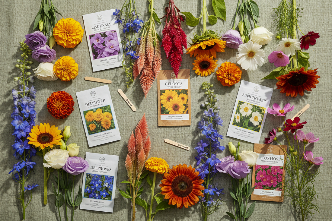  Best annual flower seeds for commercial growers — lisianthus, marigold, celosia, sunflower, lobelia, delphinium, and cosmos varieties