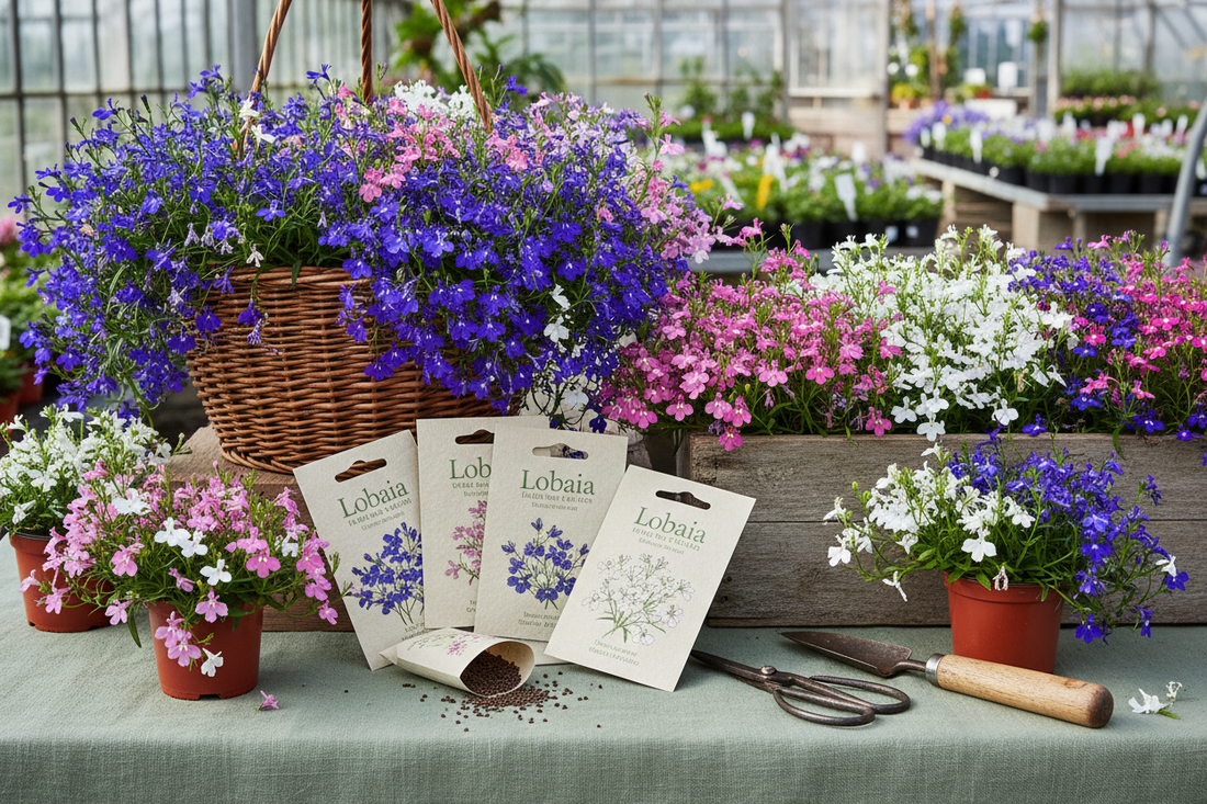 Bulk lobelia seeds for hanging baskets and landscape beds — Riviera, Palace, Regatta and Starship series in blue, lilac, rose and white