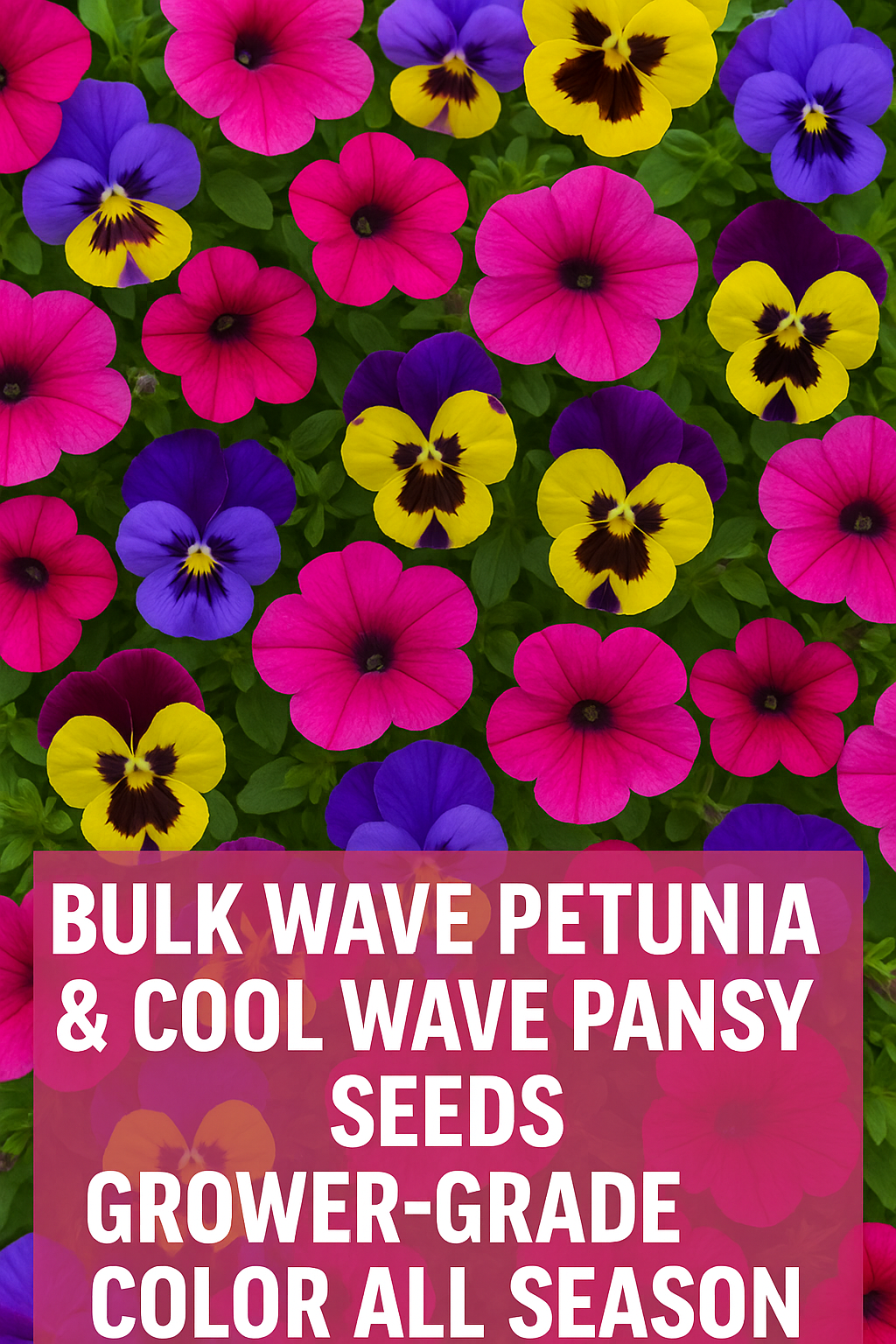 Bulk Wave Petunia and Cool Wave Pansy seeds in full bloom, perfect for professional growers and landscapers.