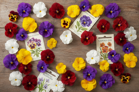 Bulk pansy seeds colorful pansy flowers in bloom purple yellow white and red varieties