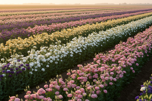 Commercial lisianthus cut flower field rows