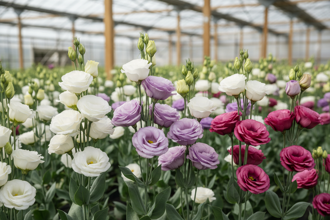  Healthy commercial lisianthus cut flower stems in white lavender and deep rose for disease management guide