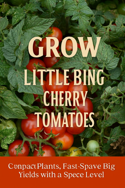 Clusters of Little Bing Cherry Tomatoes ripening on compact plants – sweet red cherry tomato variety perfect for containers and small gardens