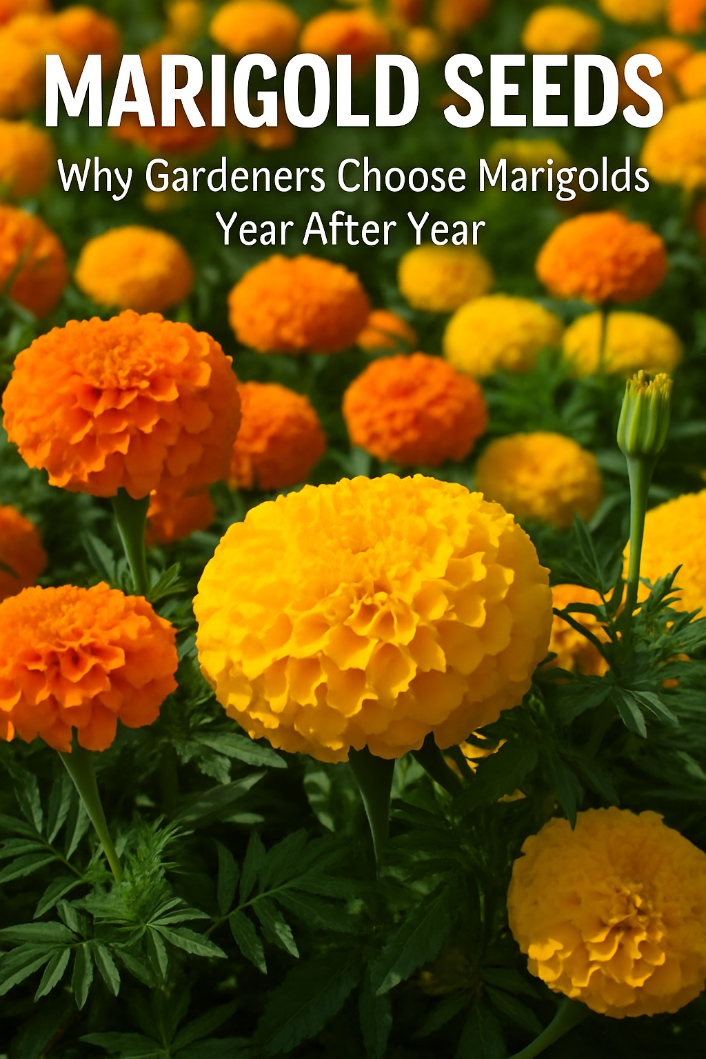 Large vibrant marigold flowers blooming in a garden