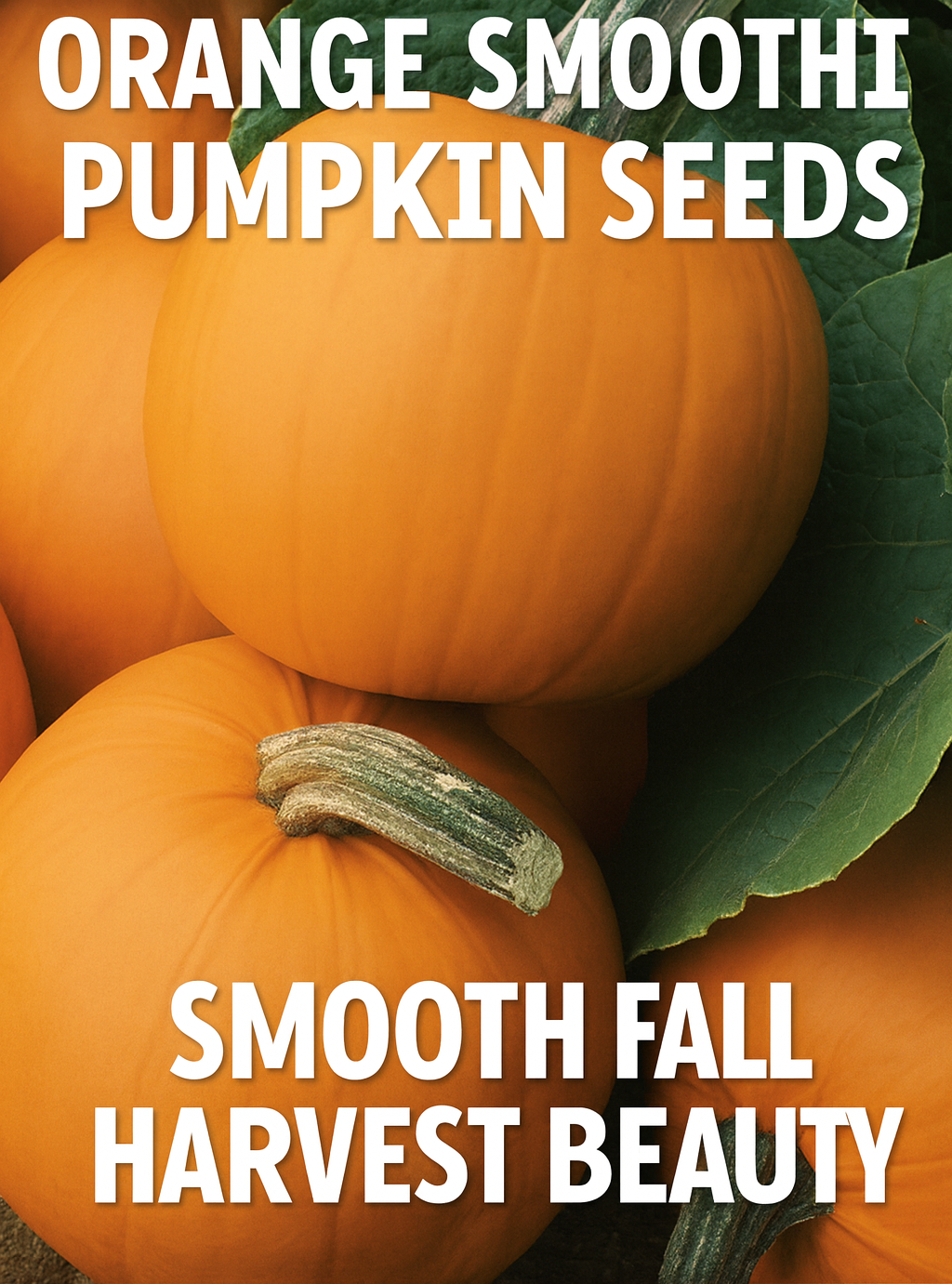 Orange Smoothie Pumpkin Seeds showing smooth, bright-orange pumpkins with sturdy green stems, perfect for fall harvest, carving, and decorative displays
