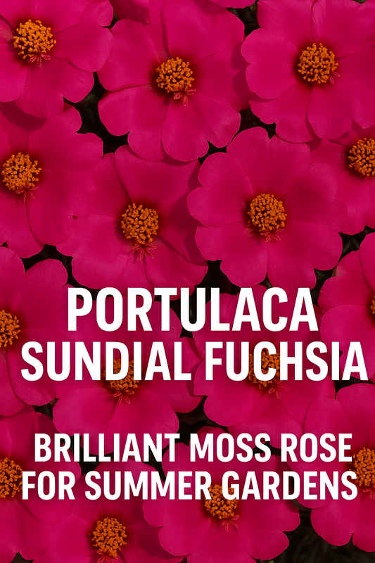 Portulaca Sundial Fuchsia blooms with vivid pink double flowers, a brilliant moss rose variety perfect for full sun, dry soil, and summer containers or garden borders