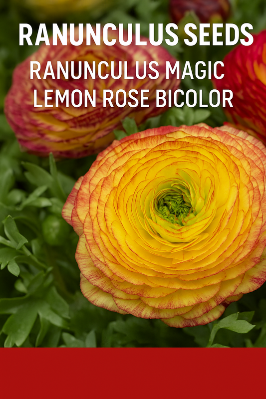 Ranunculus Magic Lemon Rose Bicolor flowers in soft yellow and rose-pink hues, perfect for cut flowers and spring bouquets