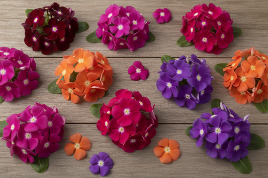  Vinca Tattoo flower varieties including black cherry, raspberry, blackberry, and tangerine blooms for commercial landscaping