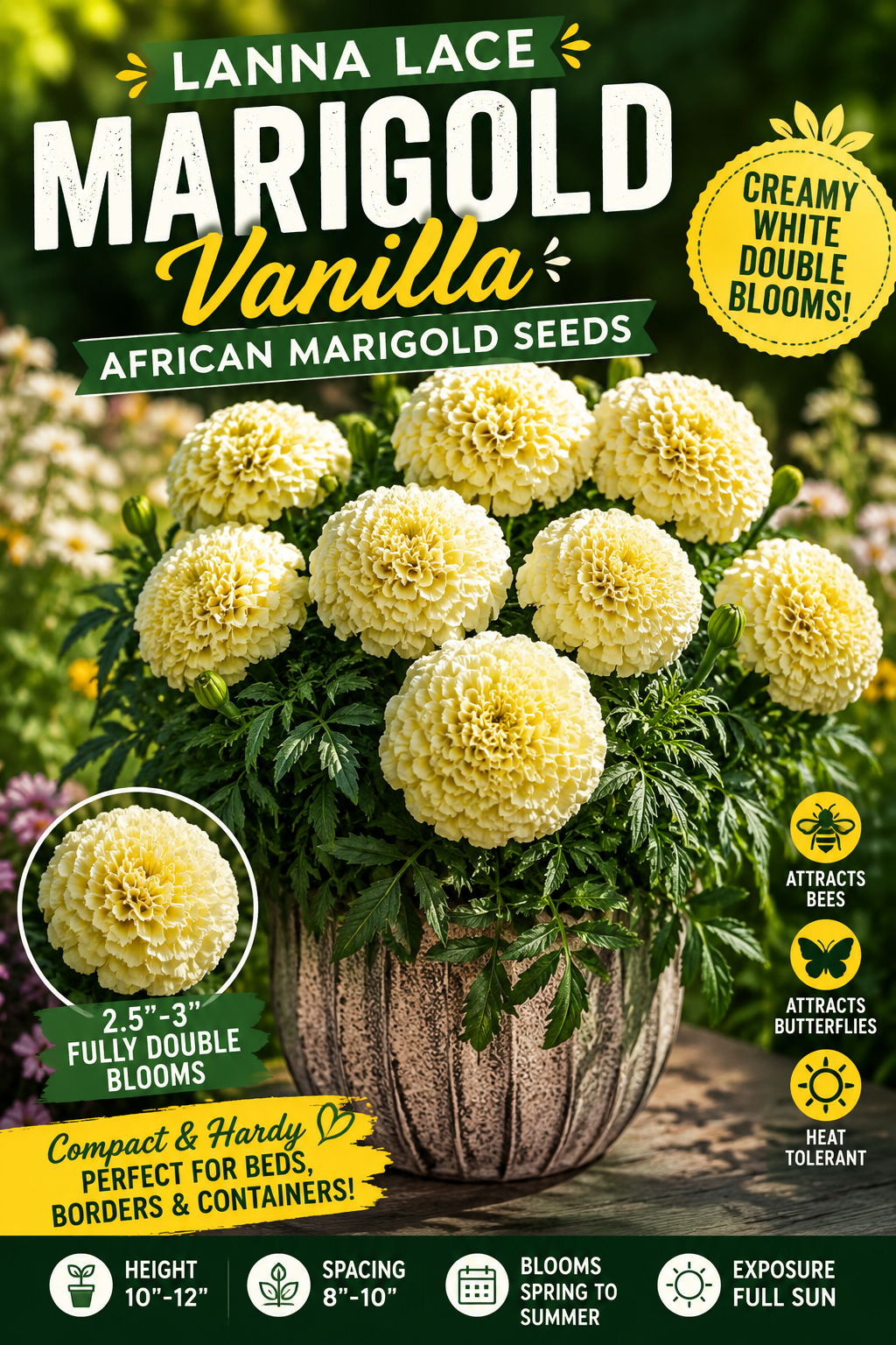Lanna Lace African Marigold Vanilla Flower Seeds