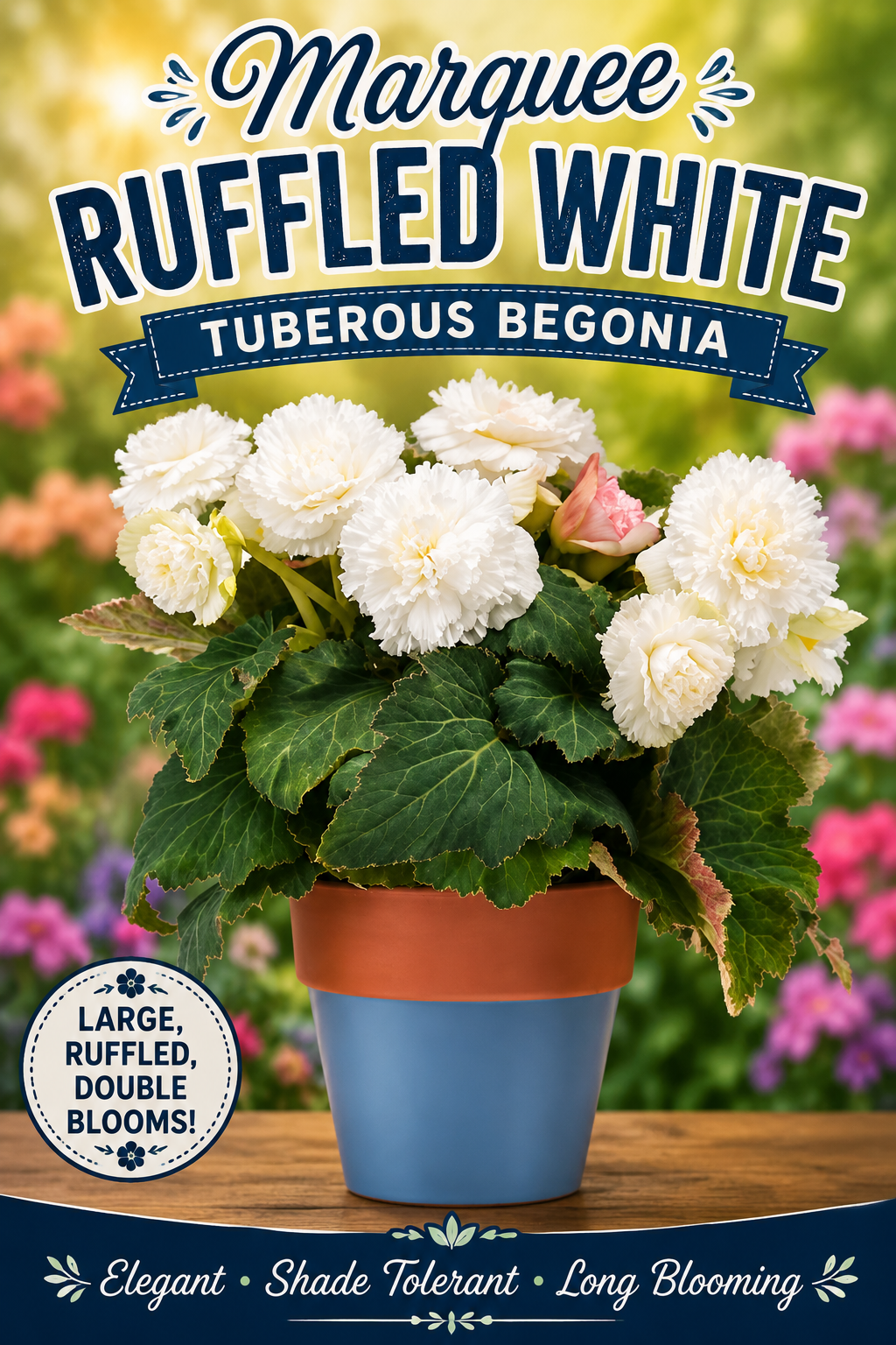 Pelleted Begonia Seeds Marquee™ Ruffled White Tuberous Begonia