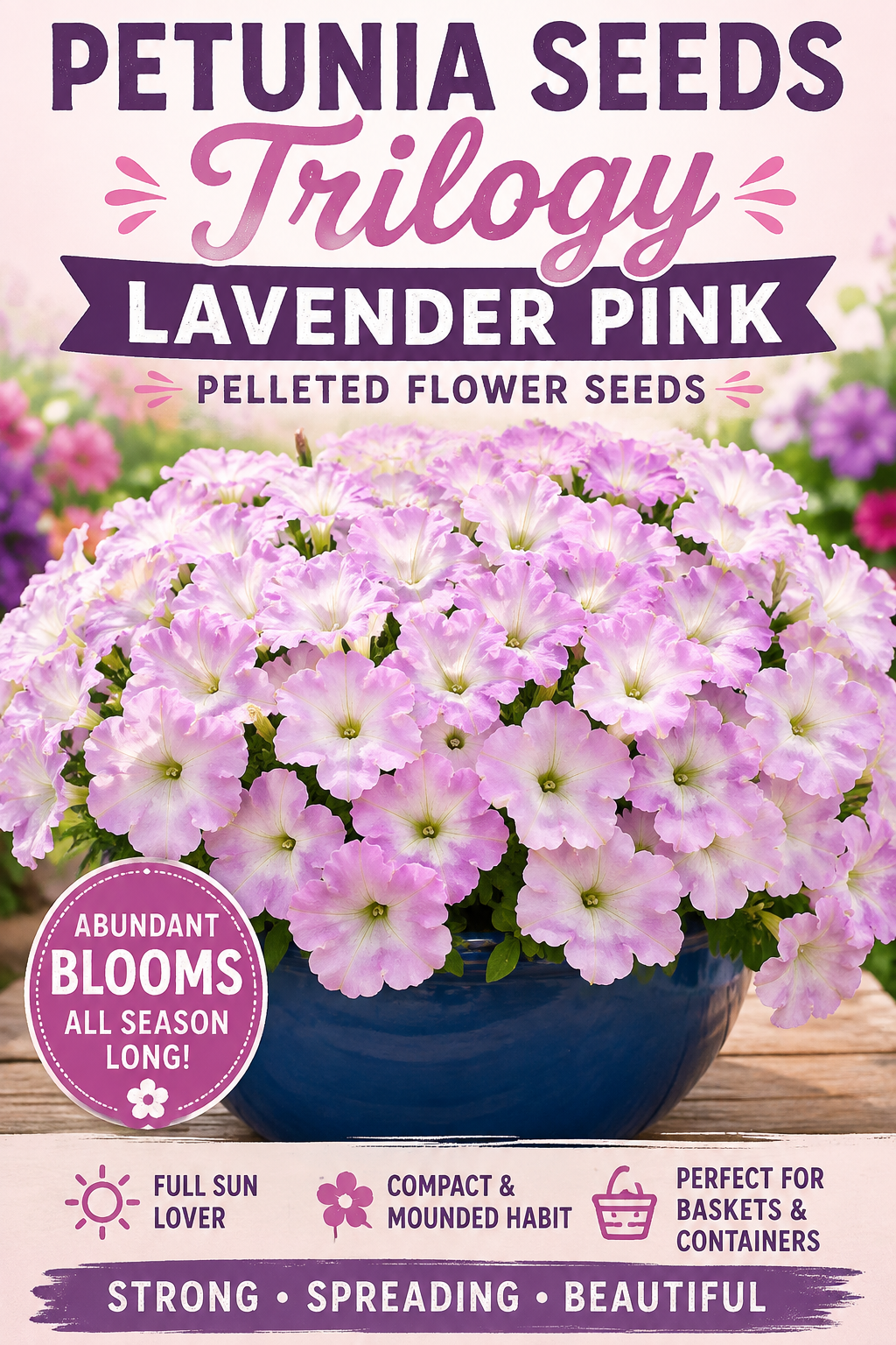 Petunia Seeds Trilogy Lavender Pink Pelleted Flower Seeds