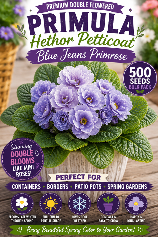 Primula Hethor Petticoat Blue Jeans Primrose Flower Seeds 500 Bulk Flower Seeds