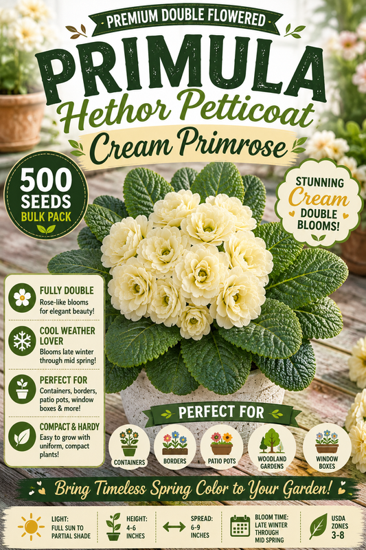 Primula Hethor Petticoat Cream Primrose Flower Seeds 500 Bulk Flower Seeds