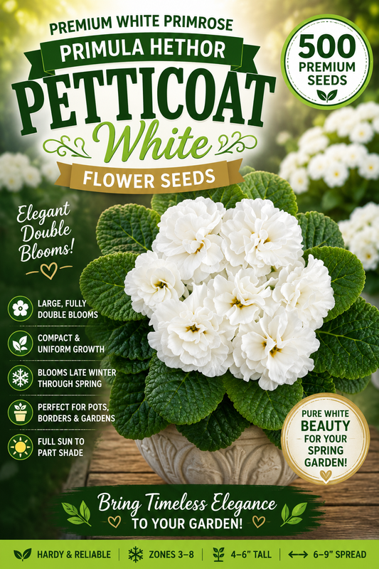 Primula Hethor Petticoat White Primrose Flower Seeds – 500 Bulk Flower Seeds
